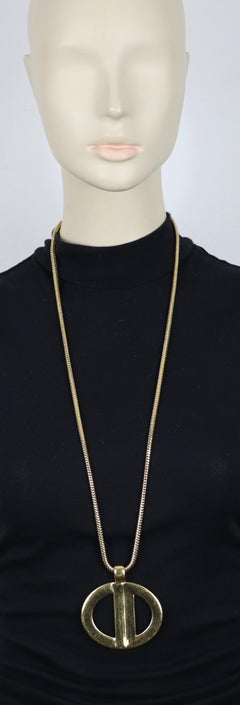CHRISTIAN DIOR Vintage Massive Gold Tone CD Logo Pendant Necklace