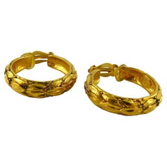 Christian Dior Vintage Massive Gold Toned Laurel Hoop Earrings