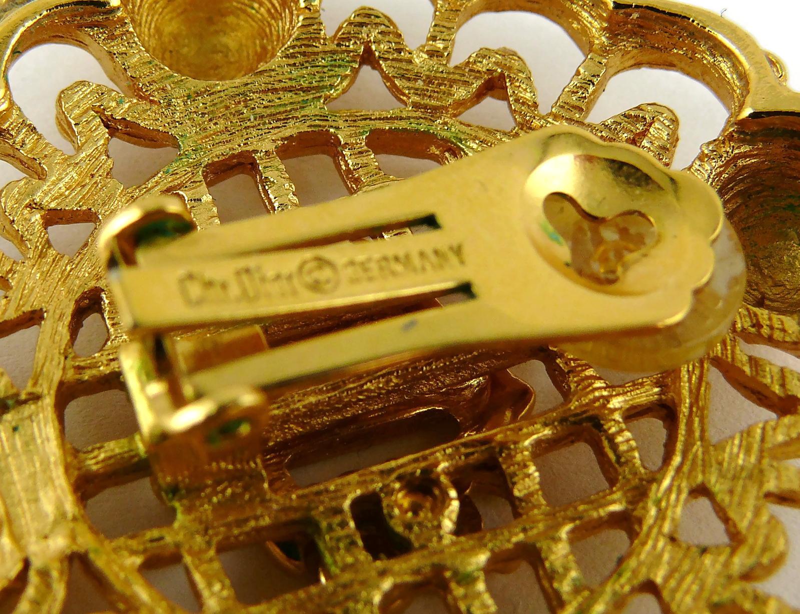 Women's Christian Dior Vintage Massive Gold Toned Openwork Logo Clip-On Earrings