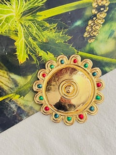 Christian Dior Vintage Massive Iconic Gold Ruby Emerald Sapphire Cabochon Brooch