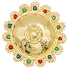 Christian Dior Vintage Massive Iconic Gold Ruby Emerald Sapphire Cabochon Brooch