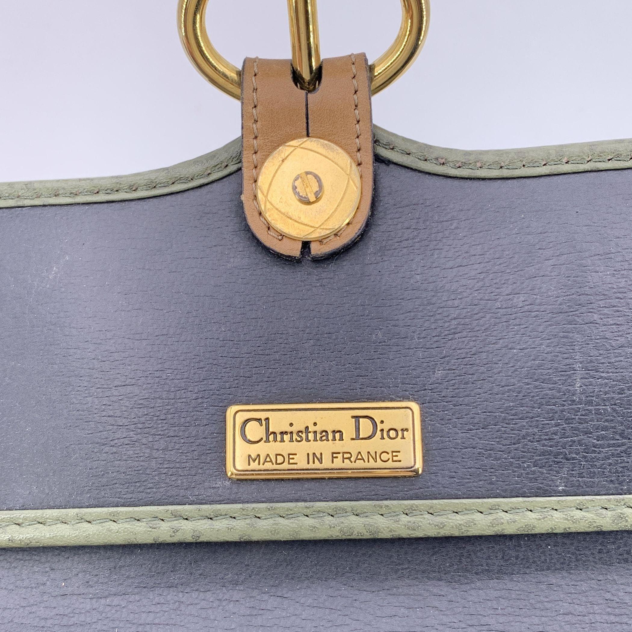Christian Dior Vintage Military Green Sac à bandoulière en cuir à rabat en vente 1