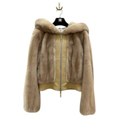 Christian Dior Vintage Mink Beige Silk Hooded Jacket Size FR 40 / UK 12