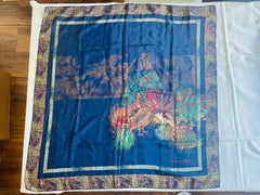 Christian Dior Vintage Mitzah Toile de Jouy Turkey Pheasant Square Silk Scarf