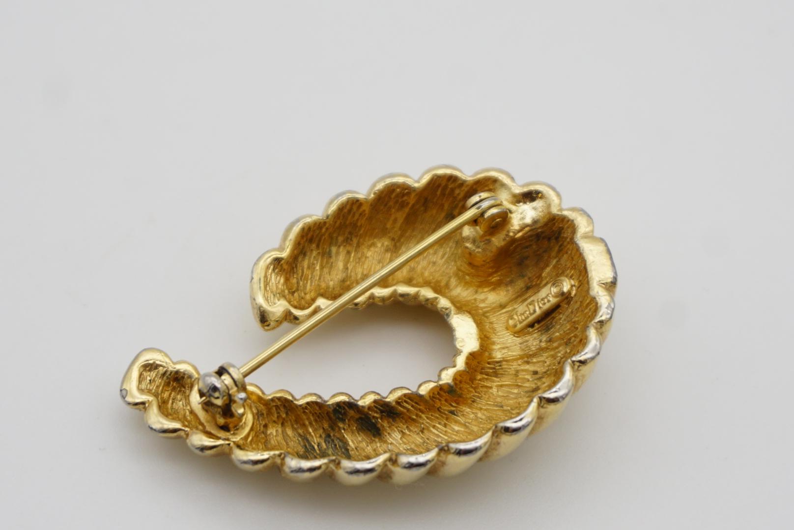 Christian Dior Vintage Modernist Croissant Oval Horn Swirl Crystal Gold Brooch 7