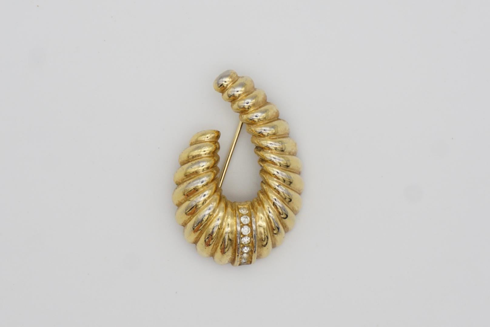 Christian Dior Vintage Modernist Croissant Oval Horn Swirl Crystal Gold Brooch  For Sale 1