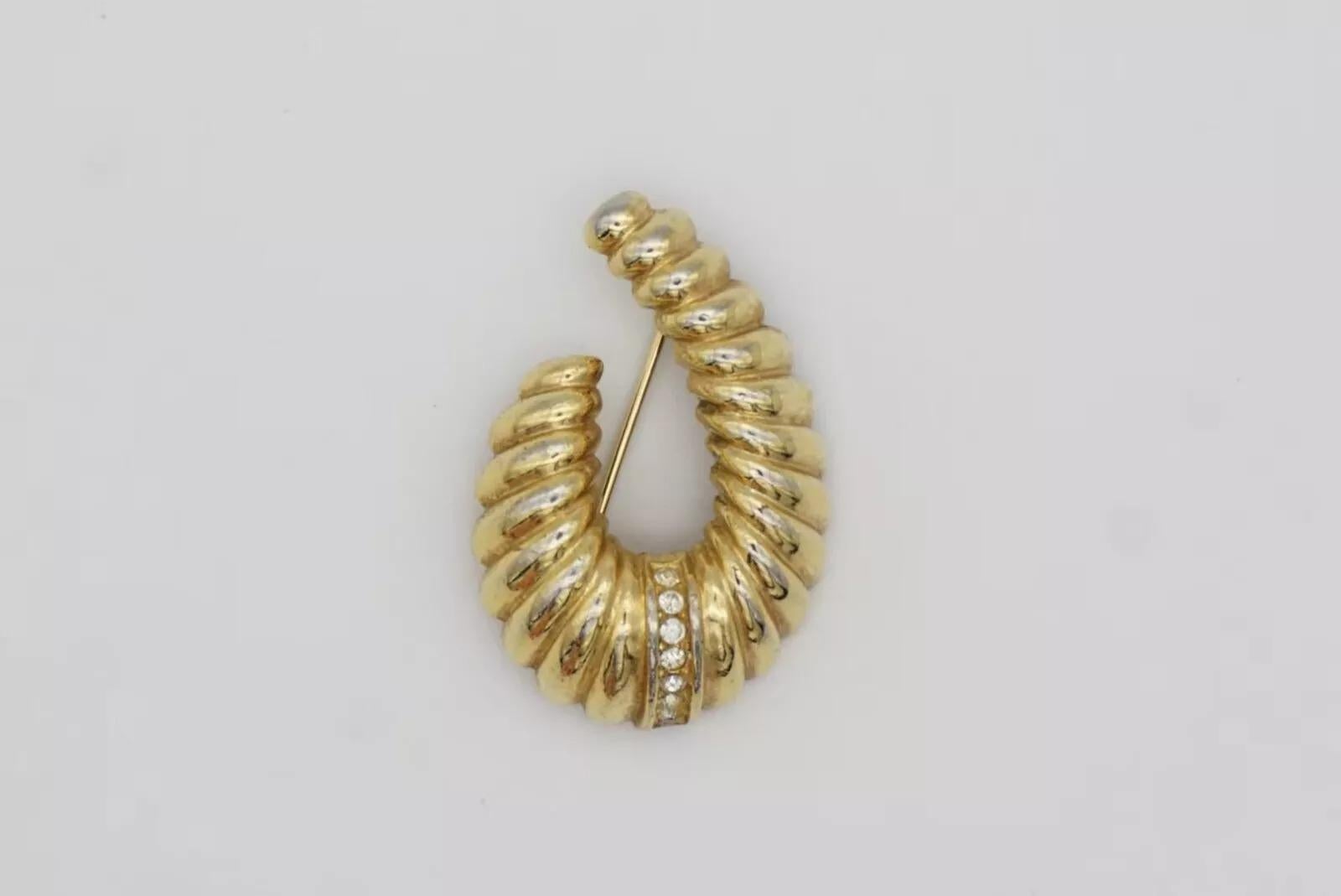 Christian Dior Vintage Modernist Croissant Oval Horn Swirl Crystal Gold Brooch 3