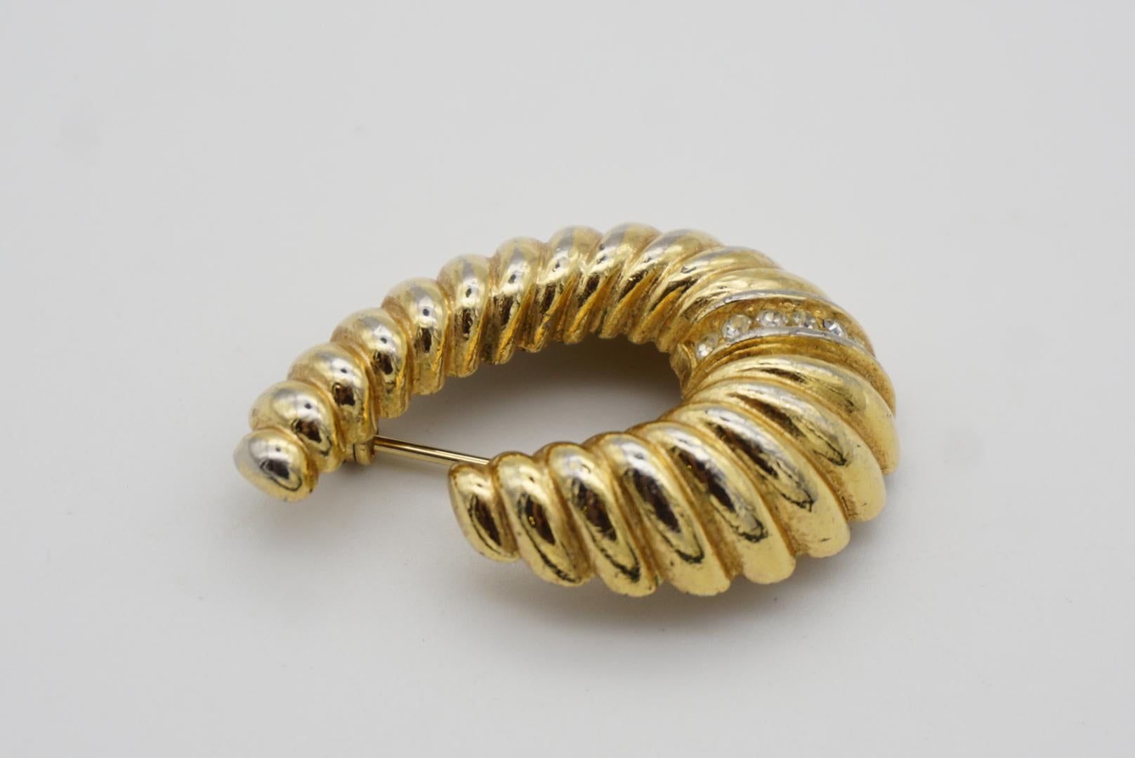 Christian Dior Vintage Modernist Croissant Oval Horn Swirl Crystal Gold Brooch  For Sale 3