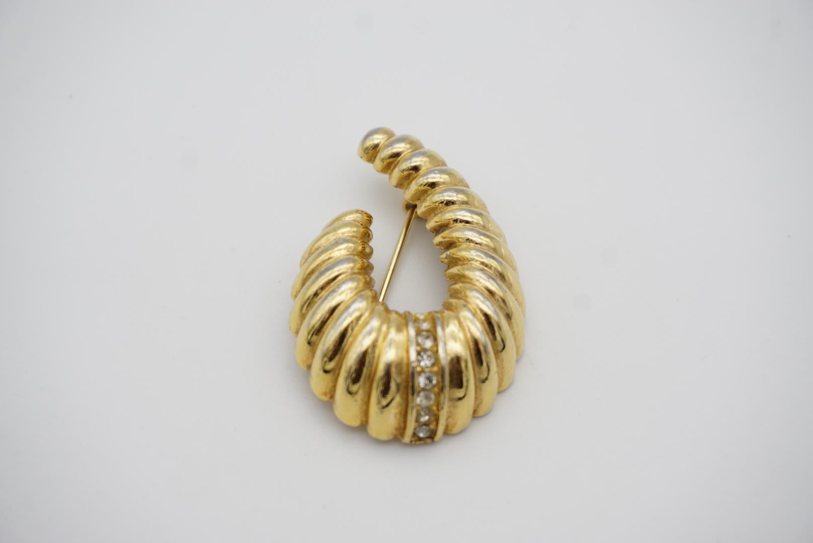 Christian Dior Vintage Modernist Croissant Oval Horn Swirl Crystal Gold Brooch 4