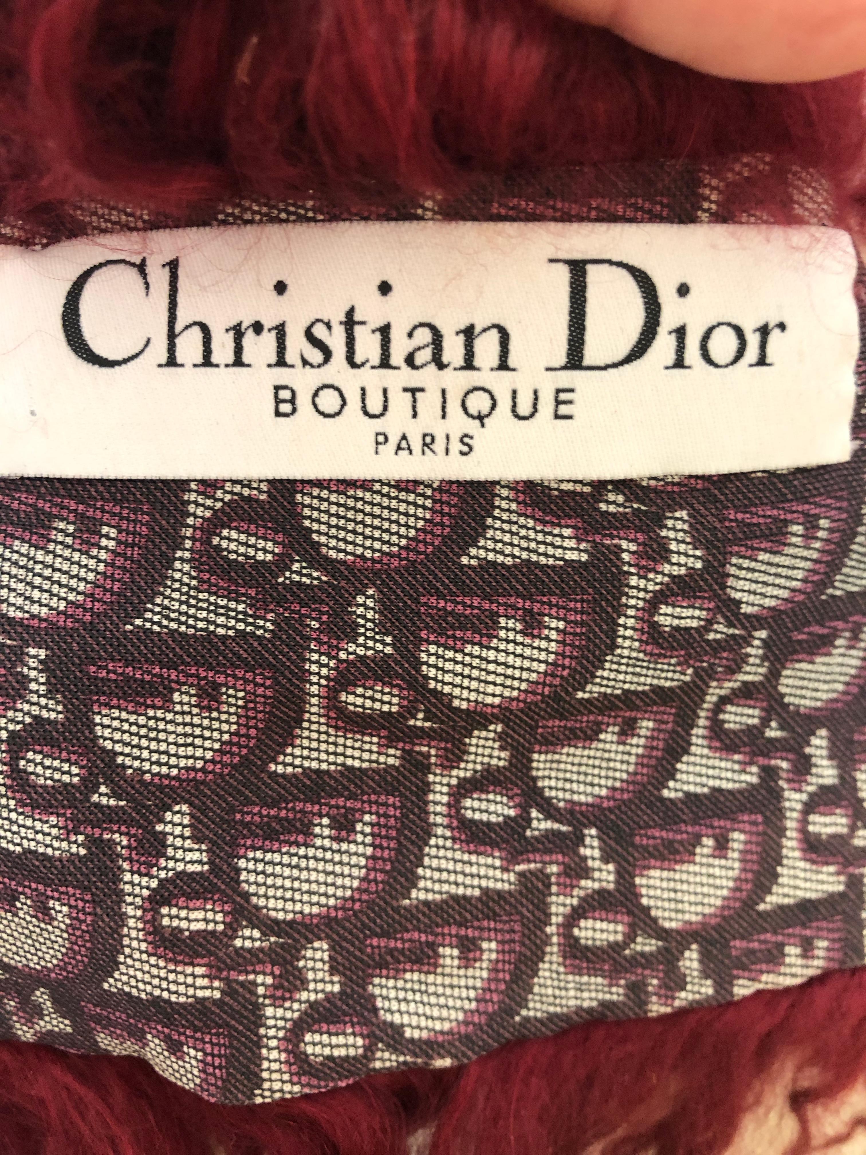 Women's or Men's Christian Dior Vintage Mongolian Lamb Scarf with Dior Logo Reverse For Sale