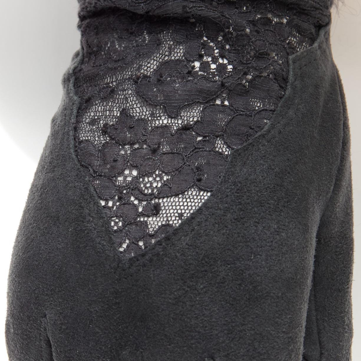 CHRISTIAN DIOR Vintage Mongolian shearling fur suede lace panel gloves US7.5 In Good Condition For Sale In Hong Kong, NT