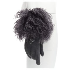 CHRISTIAN DIOR Vintage Mongolian shearling fur suede lace panel gloves US7.5