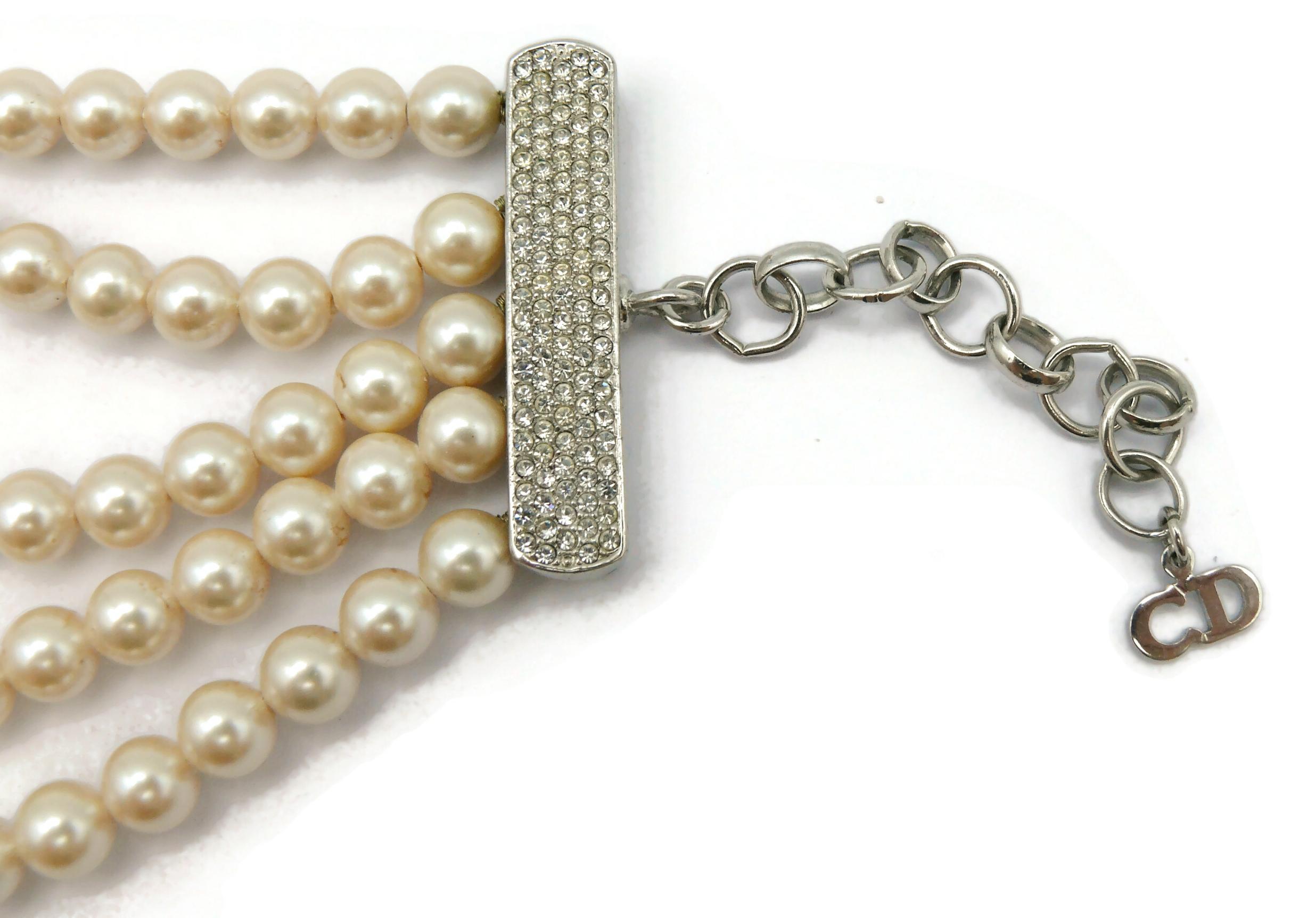 CHRISTIAN DIOR Vintage Multi-Strand Faux Pearl Necklace For Sale 4