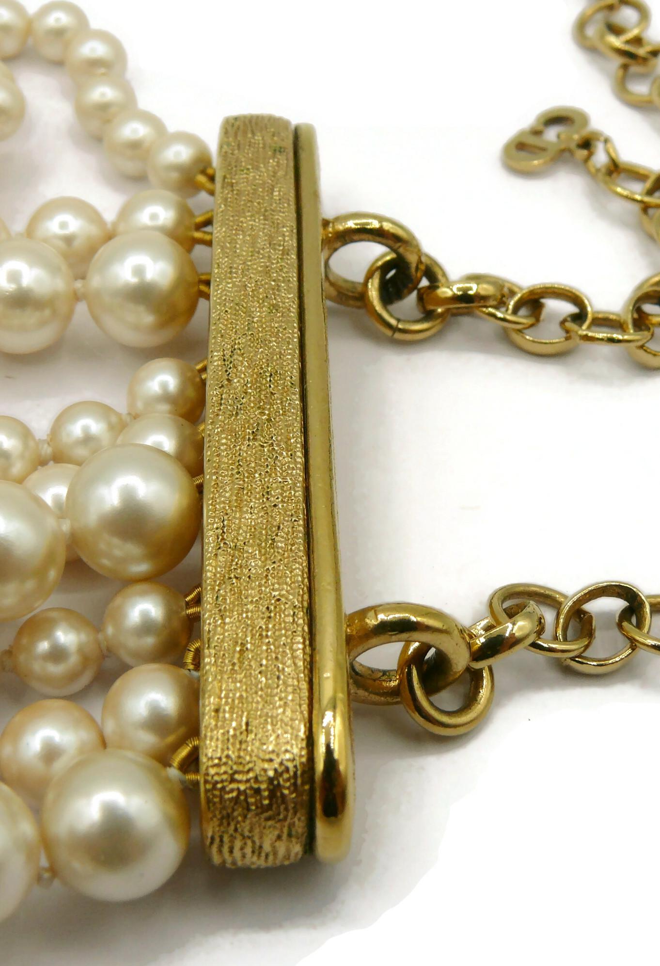 CHRISTIAN DIOR Vintage Multi-Strand Faux Pearl Necklace For Sale 12