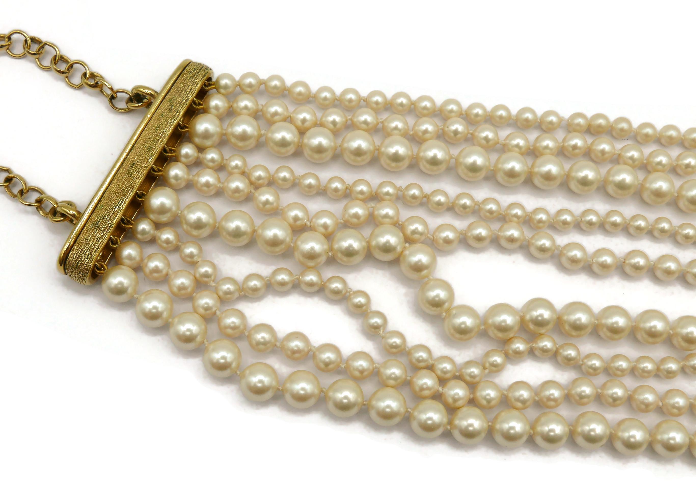 CHRISTIAN DIOR Vintage Multi-Strand Faux Pearl Necklace For Sale 3