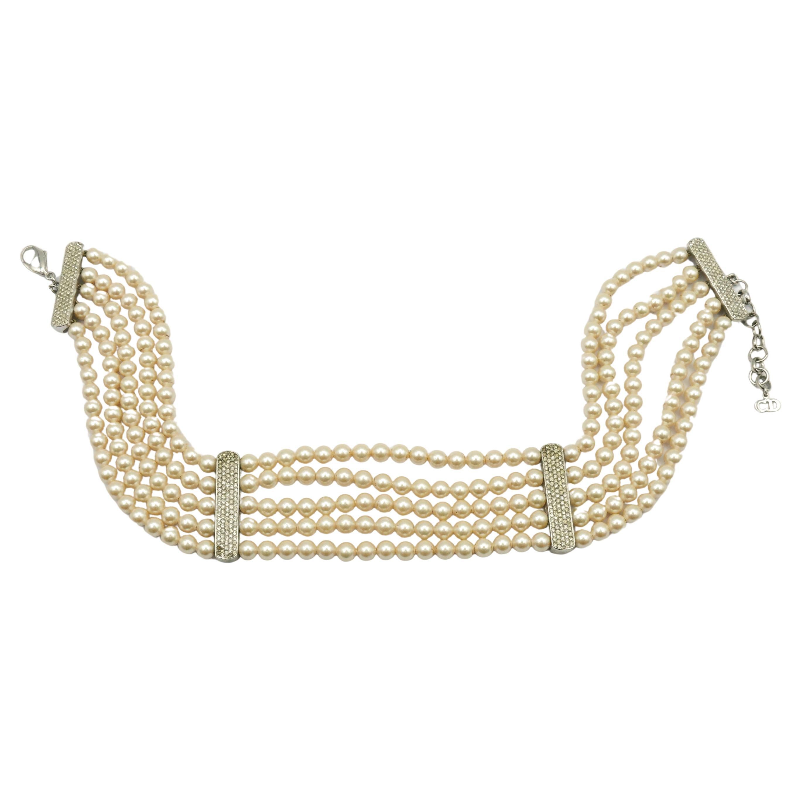CHRISTIAN DIOR Vintage Multi-Strand Faux Pearl Necklace For Sale