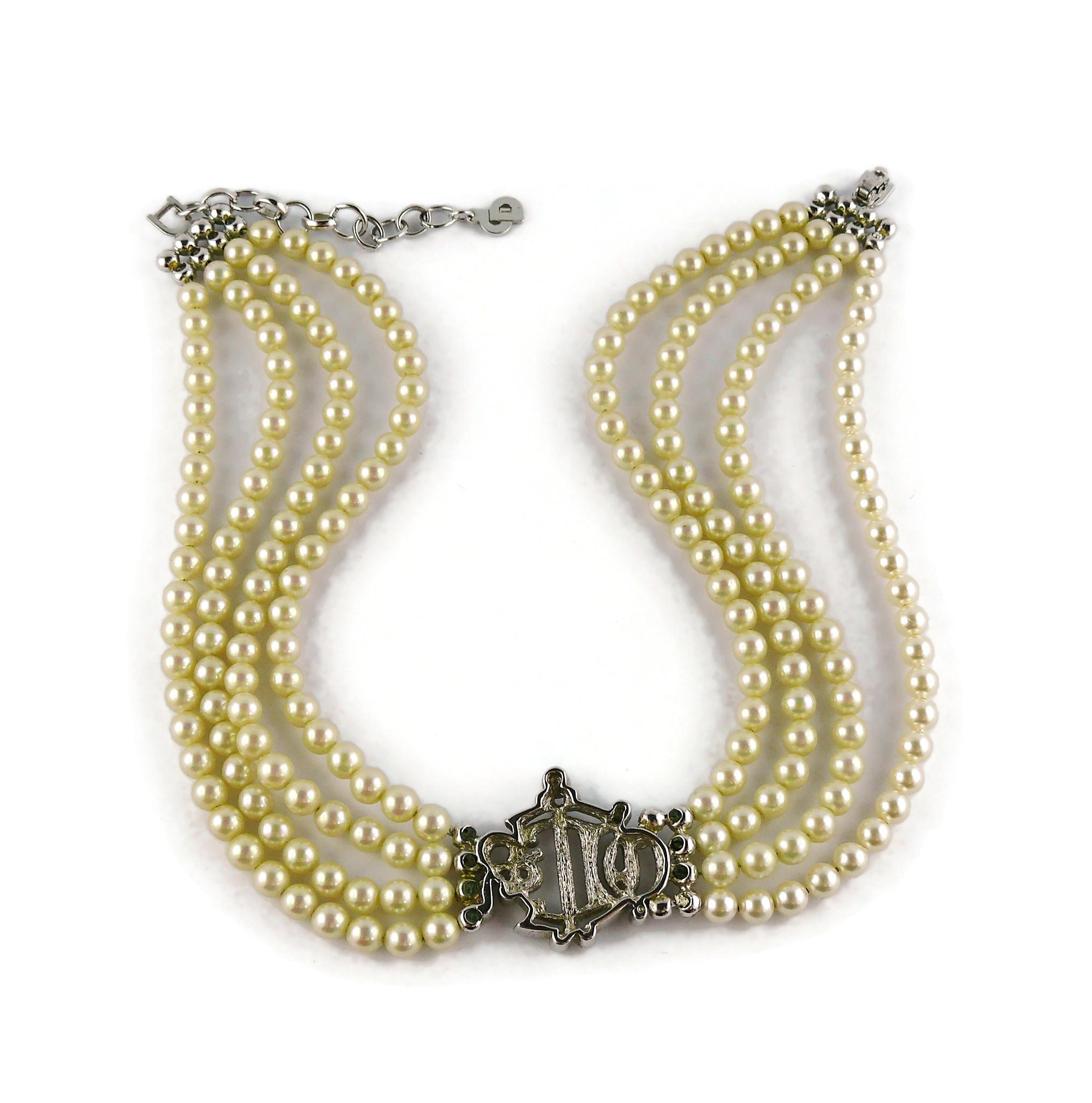 Christian Dior Vintage Multi Strand Pearl Logo Choker Necklace For Sale 4