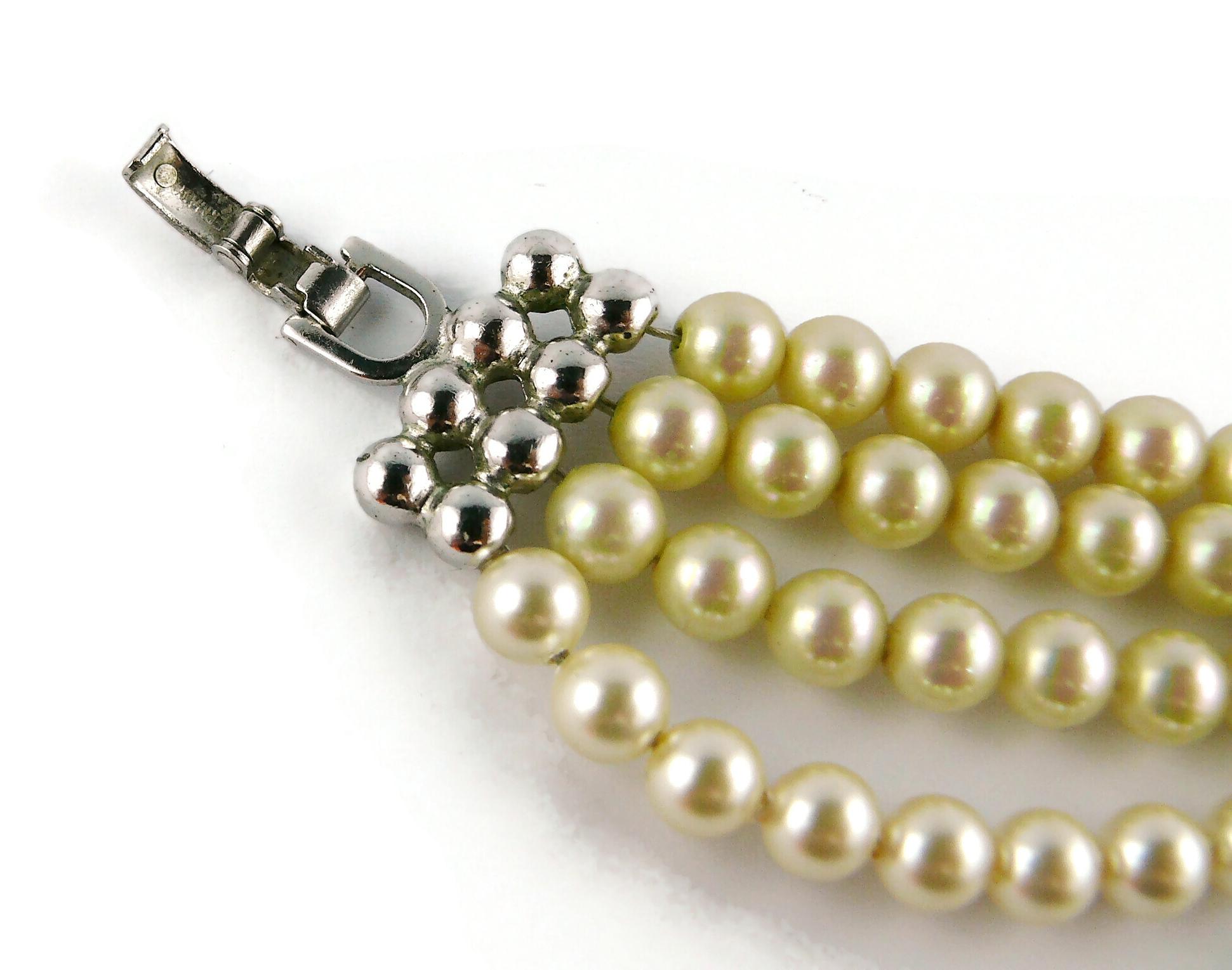 Christian Dior Vintage Multi Strand Pearl Logo Choker Necklace For Sale 5