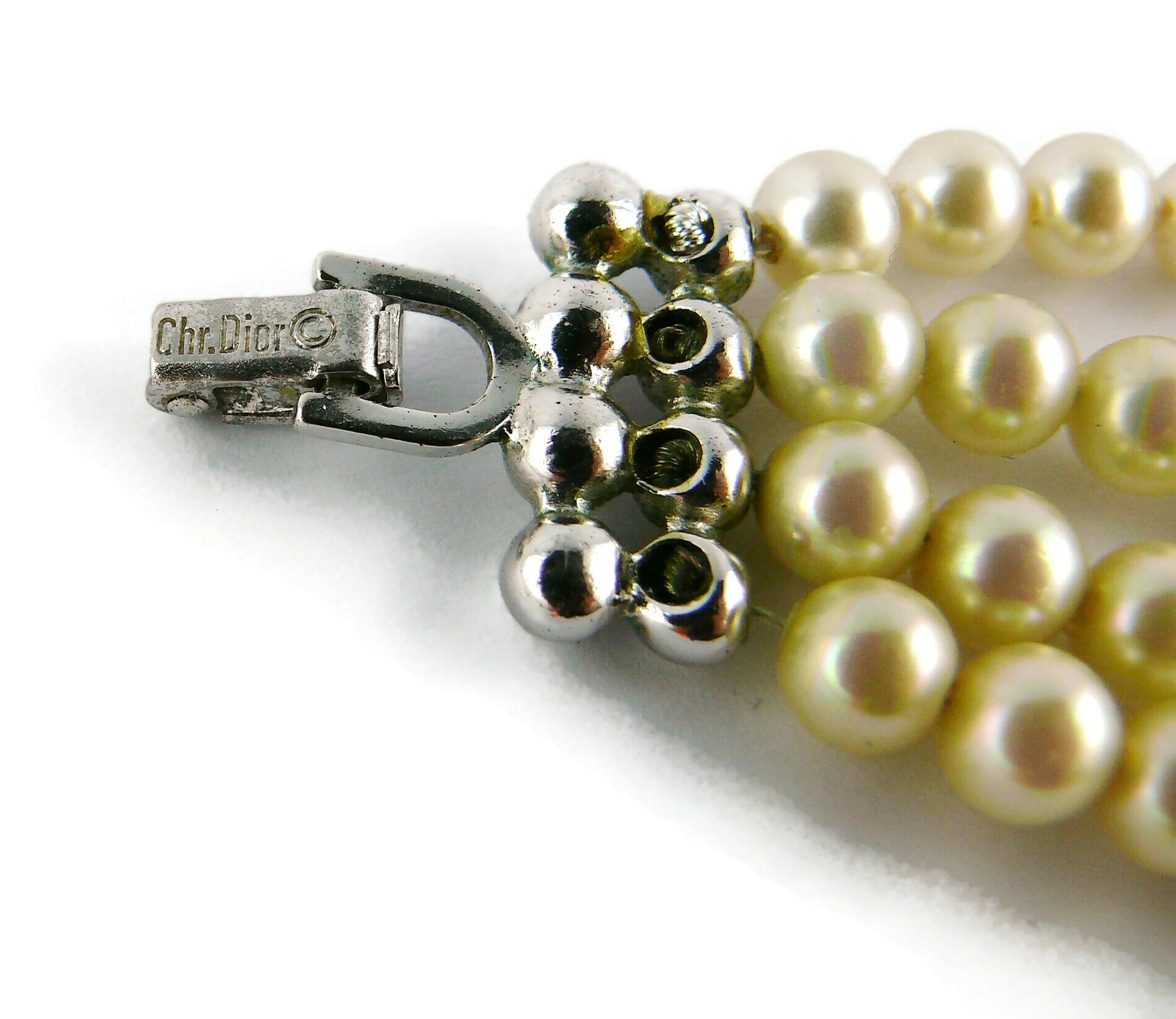 Christian Dior Vintage Multi Strand Pearl Logo Choker Necklace For Sale 6
