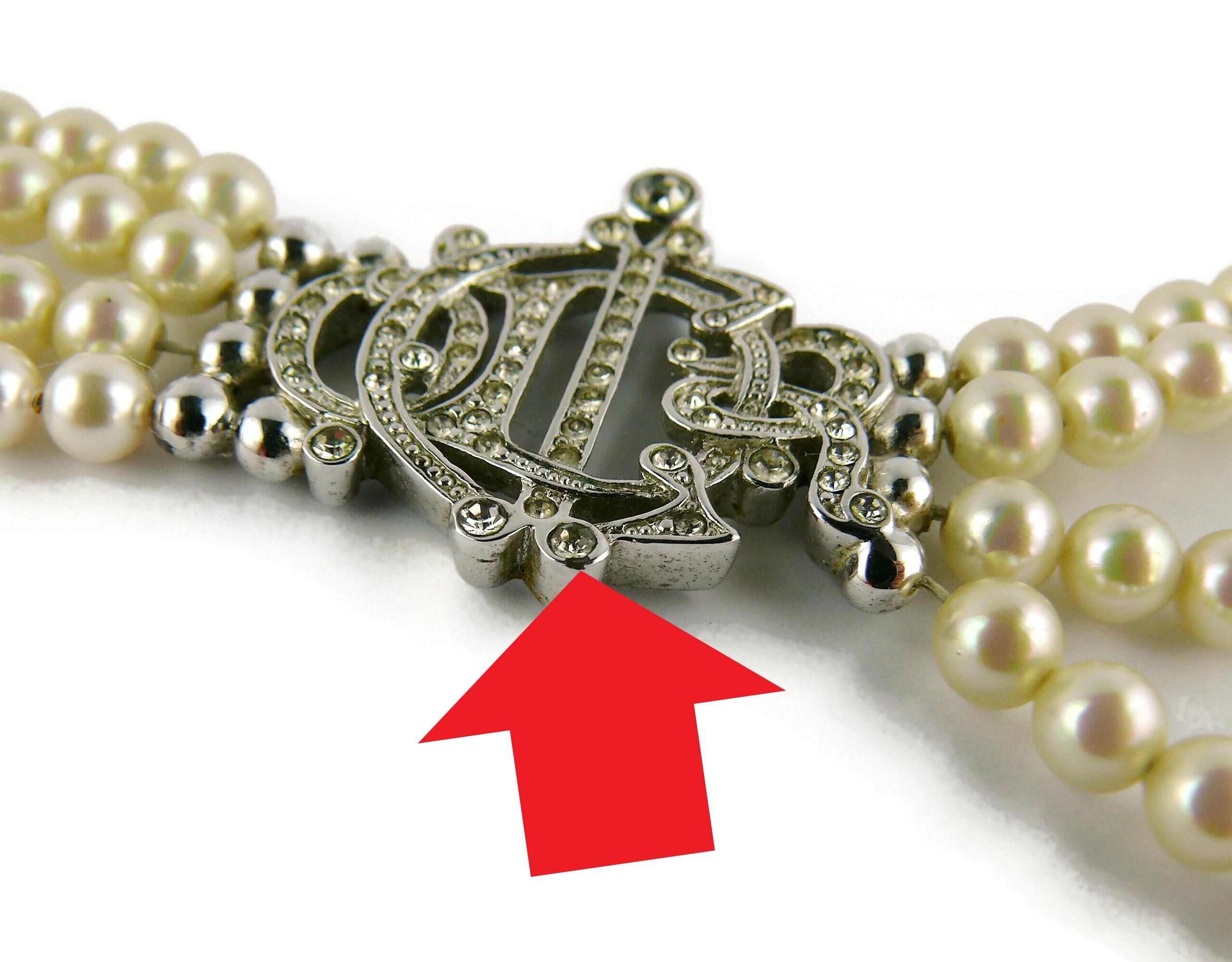 Christian Dior Vintage Multi Strand Pearl Logo Choker Necklace For Sale 8