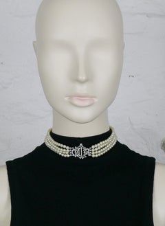 Christian Dior Vintage Multi Strand Pearl Logo Choker Necklace