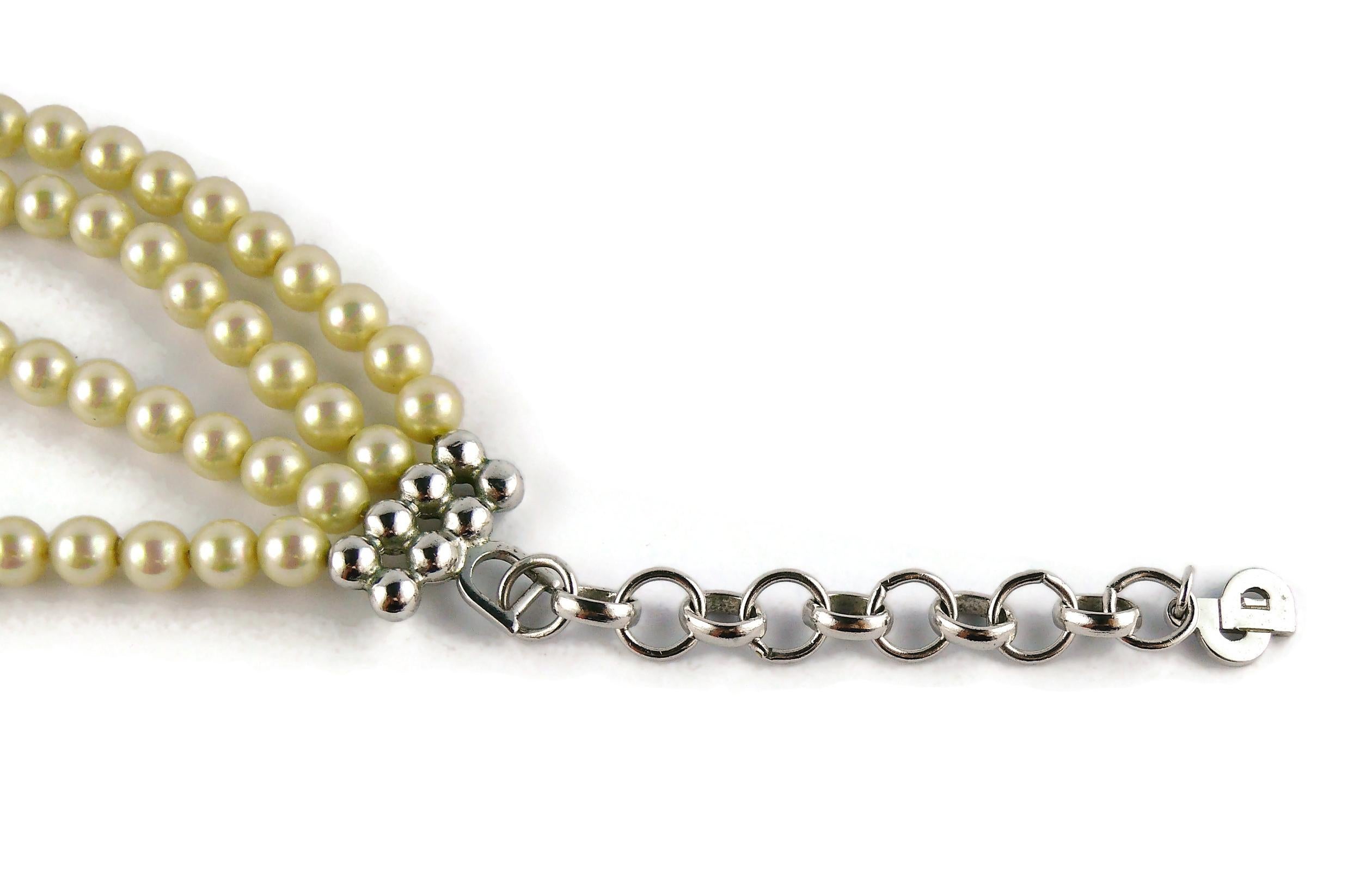 Christian Dior Vintage Multi Strand Pearl Logo Choker Necklace For Sale 2