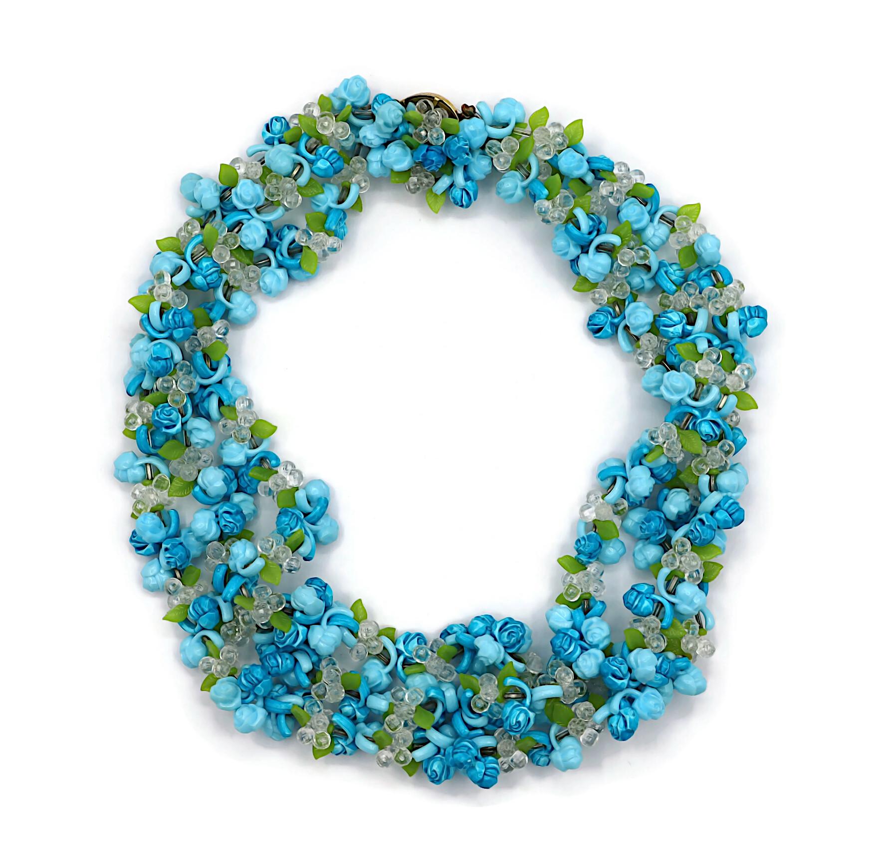 CHRISTIAN DIOR Vintage Multi-Strand Resin Floral Necklace 1966 In Good Condition For Sale In Nice, FR