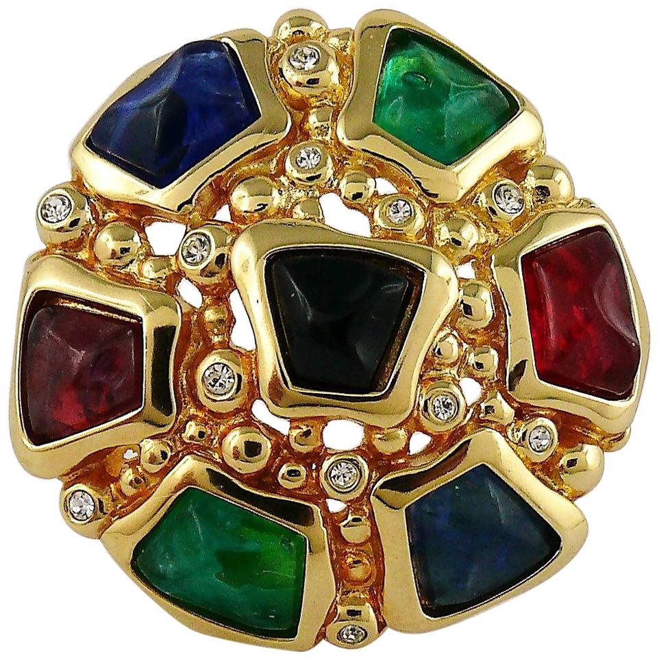 Christian Dior Vintage Multicolour Glass Cabochon Brooch at 1stDibs