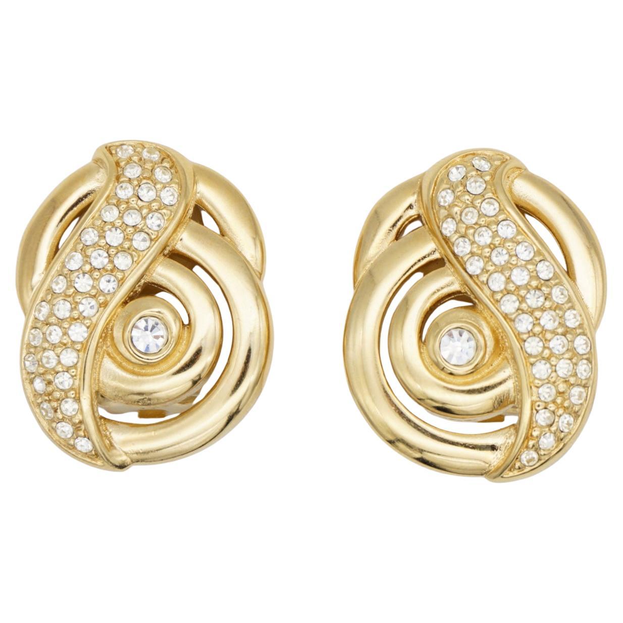Christian Dior Vintage Music Note Swirl Interlocked Twist Crystal Clip Earrings