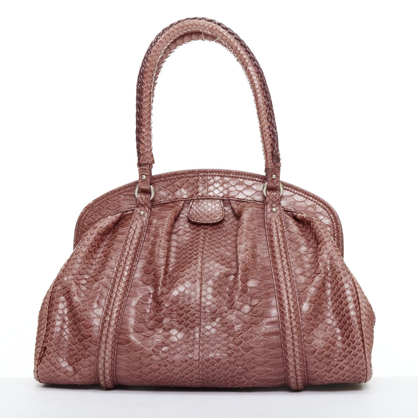 De las mujeres CHRISTIAN DIOR Vintage My Frame dark red genuine scaled leather top handle bag en venta