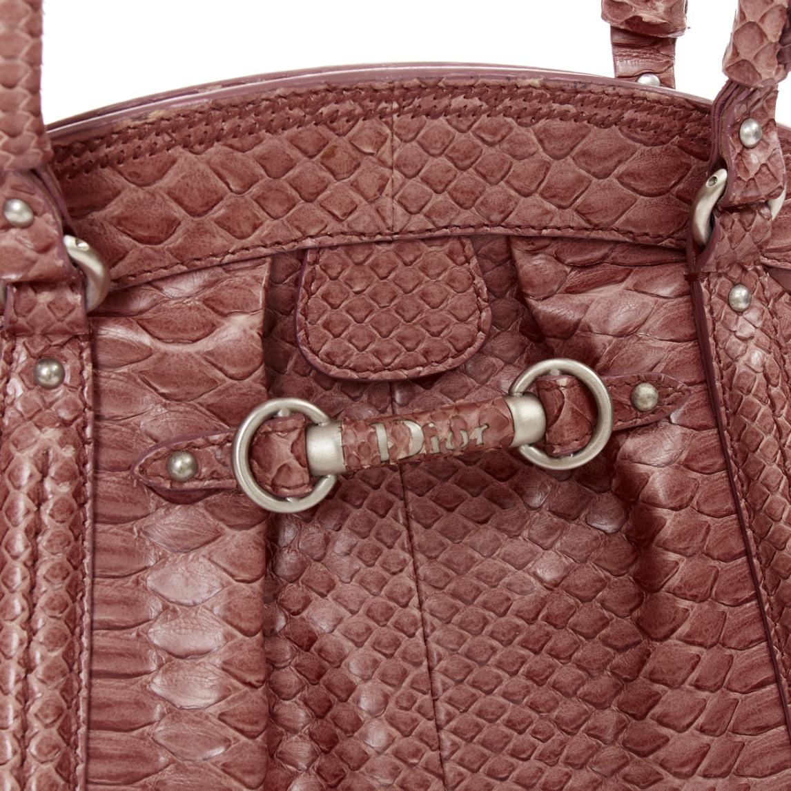 CHRISTIAN DIOR Vintage My Frame dark red genuine scaled leather top handle bag en venta 2
