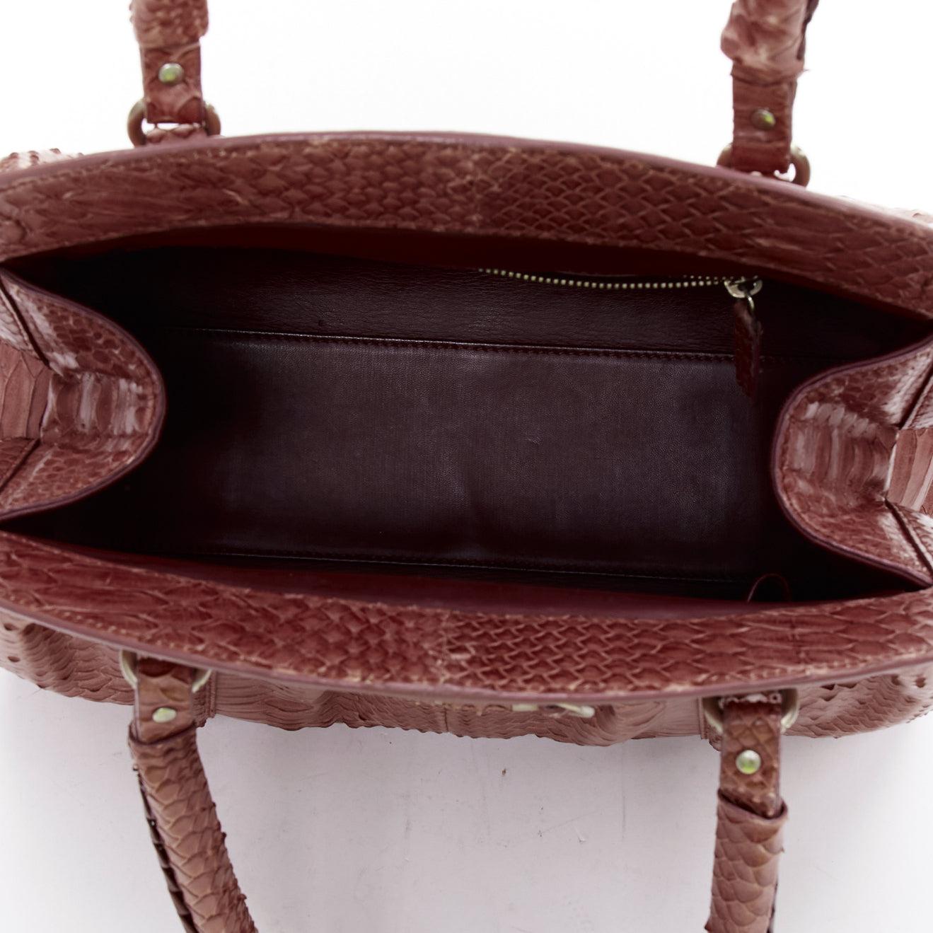 CHRISTIAN DIOR Vintage My Frame dark red genuine scaled leather top handle bag en venta 4
