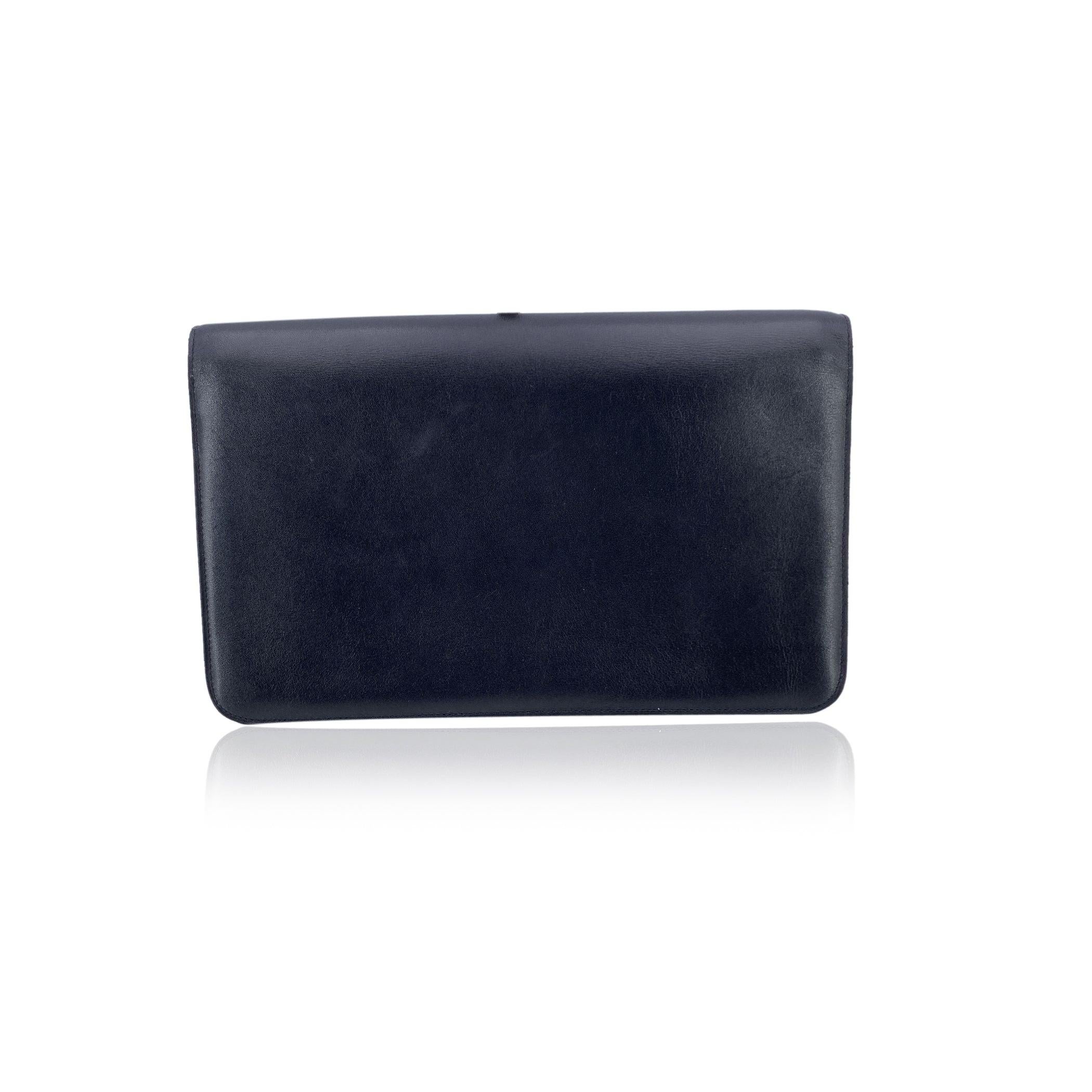 Christian Dior Vintage Bolso con solapa de piel azul marino Negro en venta