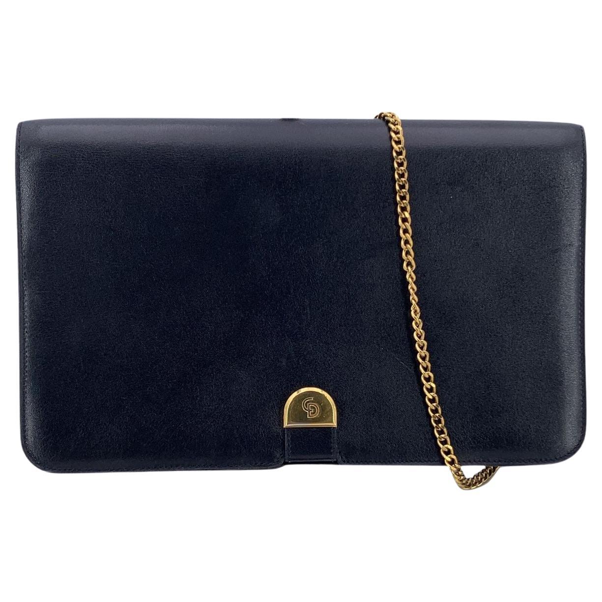 Christian Dior Borsa a tracolla con patta in pelle blu navy vintage