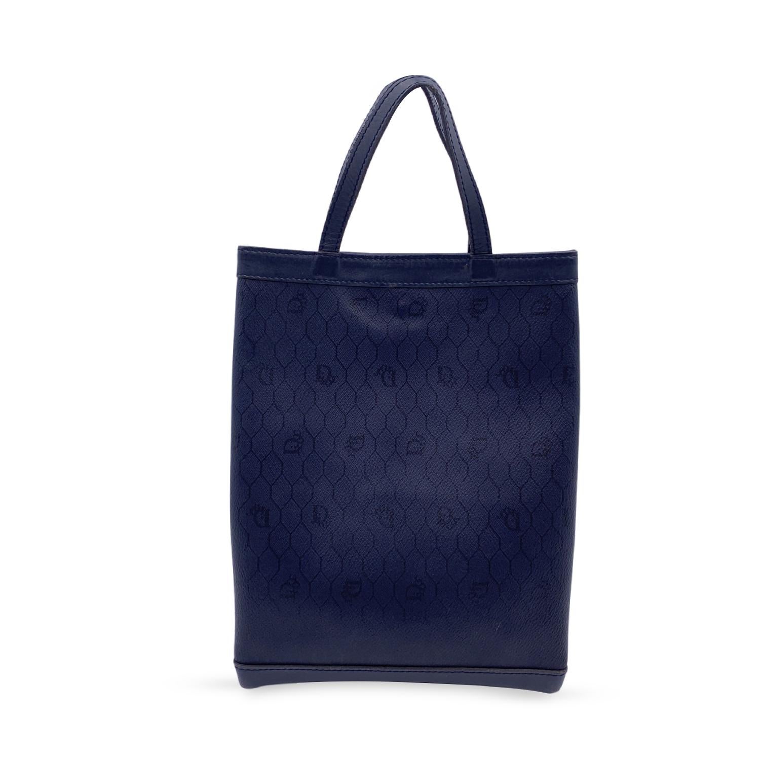 Christian Dior Vintage Navy Blue Logo Canvas Small Tote Bag In Excellent Condition In Rome, Rome