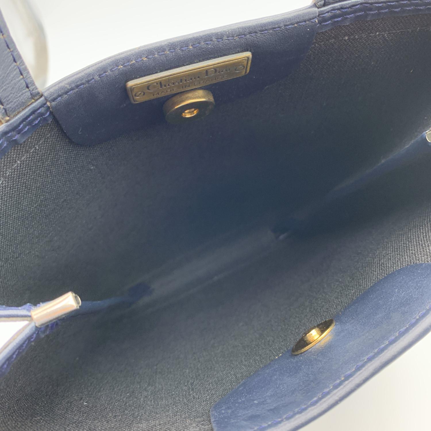 Christian Dior Vintage Navy Blue Logo Canvas Small Tote Bag 1
