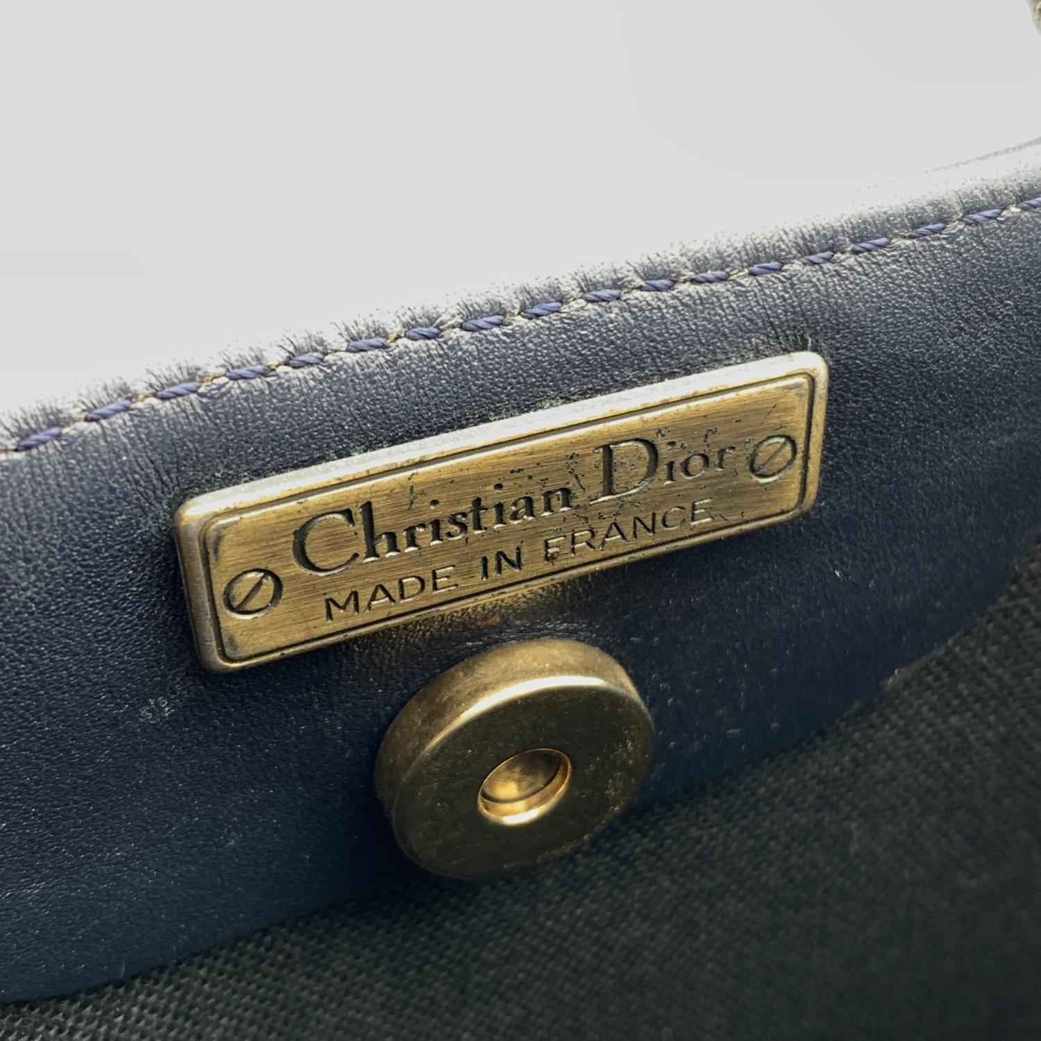 Christian Dior Vintage Navy Blue Logo Canvas Small Tote Bag 2