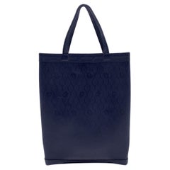 Christian Dior Used Navy Blue Logo Canvas Small Tote Bag