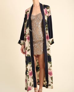 Christian Dior vintage navy pink floral oversized dress coat night gown robe