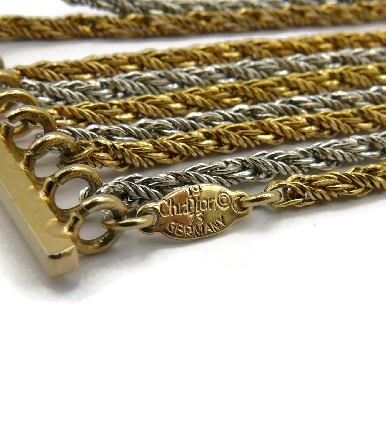 CHRISTIAN DIOR Vintage Nine Strand Two Tone Chain Necklace, 1973 6