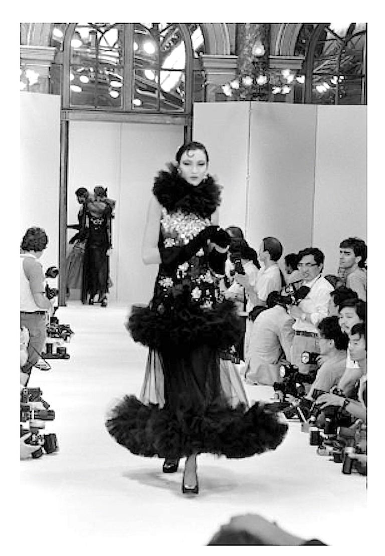 Christian Dior vintage numbered haute couture black tulle bustier dress