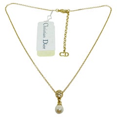 CHRISTIAN DIOR collana vintage con perle e cristalli placcati oro nwt
