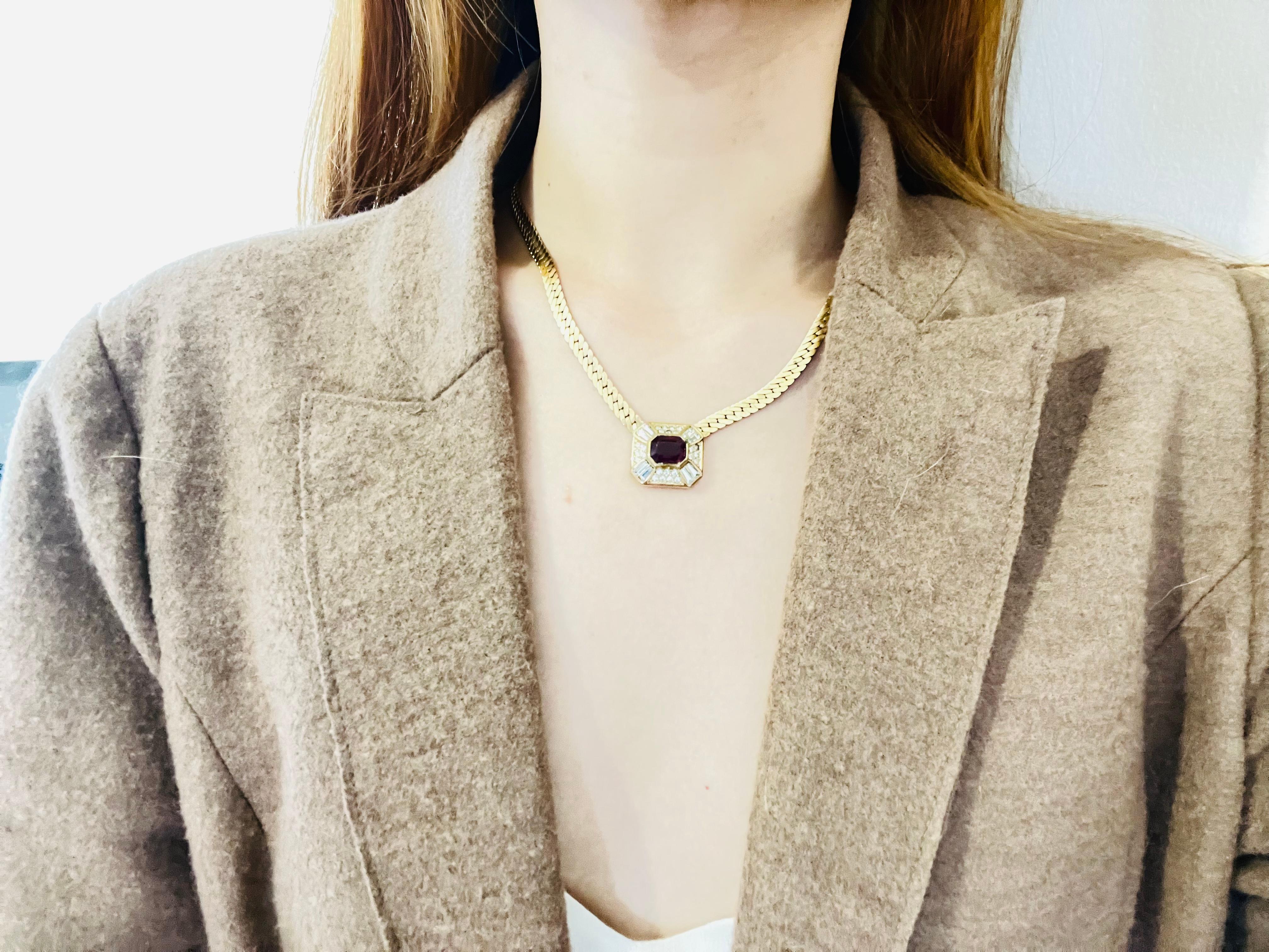 Donna Christian Dior Collana vintage con ciondolo a cupola in cristallo ottagonale e ametista rettangolare in vendita