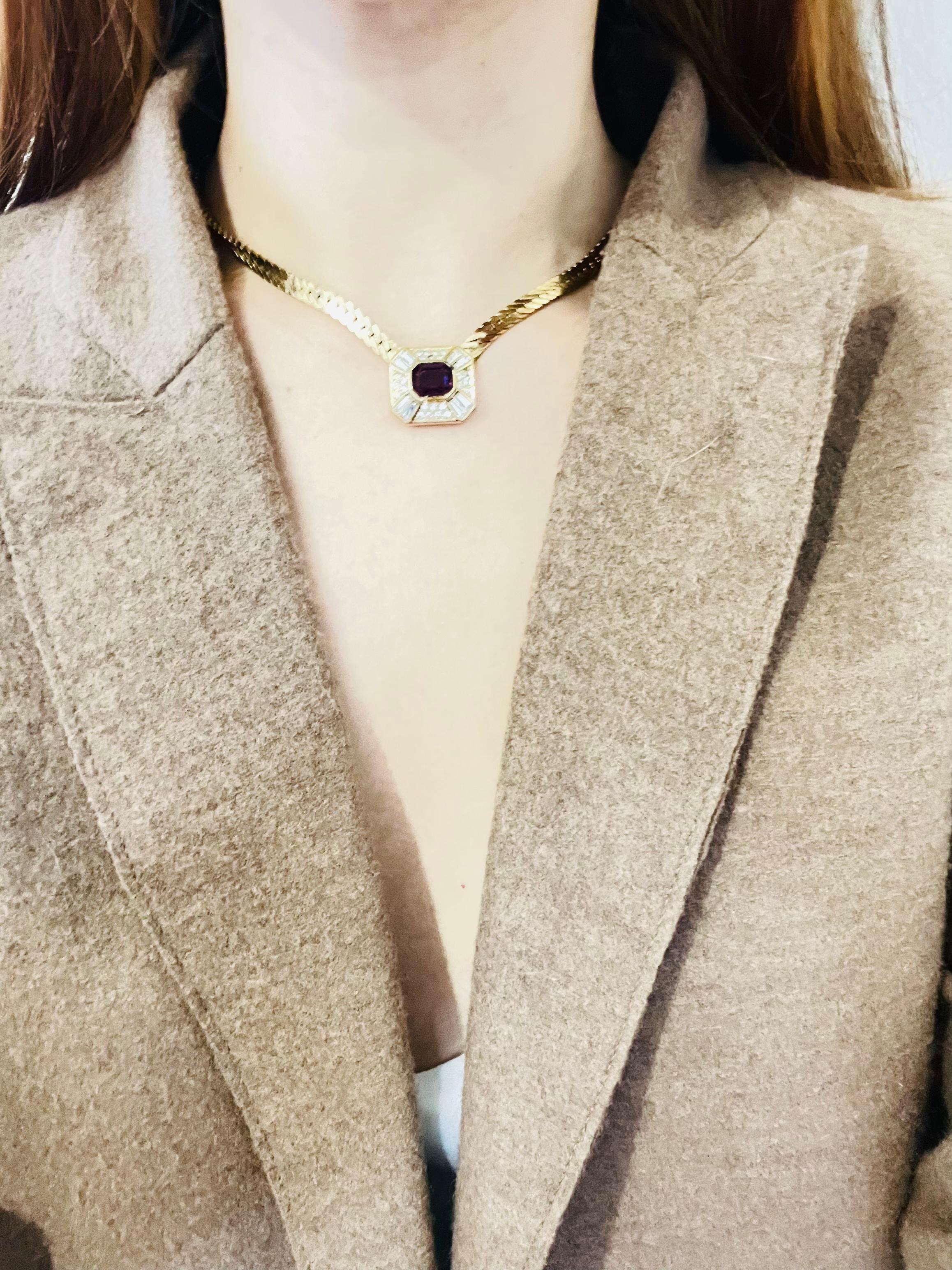 Christian Dior Collana vintage con ciondolo a cupola in cristallo ottagonale e ametista rettangolare in vendita 1