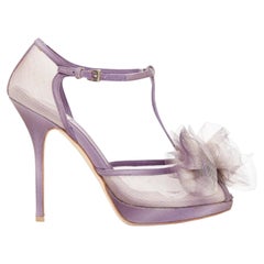 Rosette vintage en tulle satiné dégradé CHRISTIAN DIOR Sandales à semelles compensées et bride en T, taille 39 (EU)