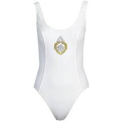 Christian Dior Vintage One Piece Gold and Silver Logo Swimsuit Size 40