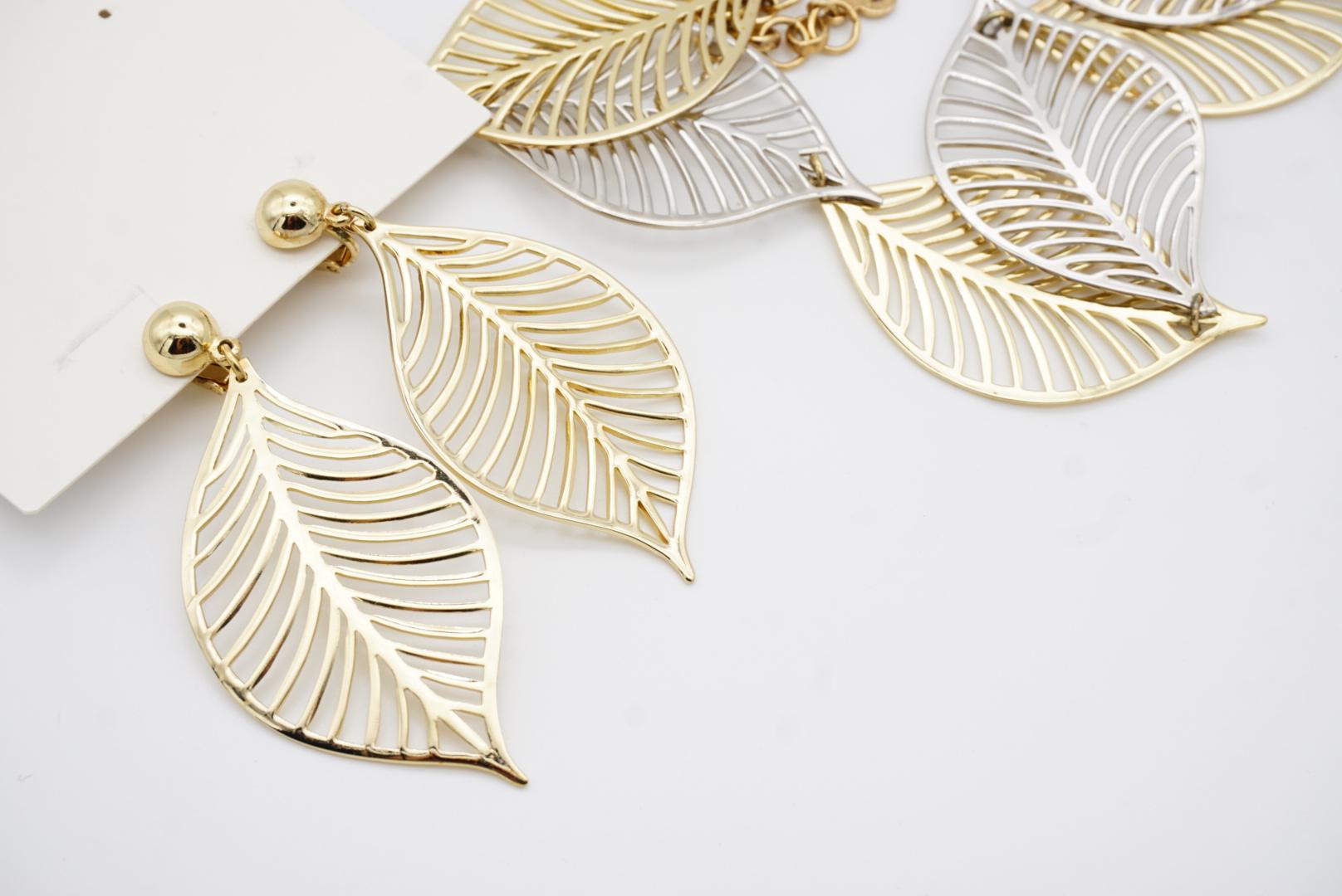 Christian Dior Vintage Exquisite Halskette-Ohrringe Set aus durchbrochenem Gold-Silber-Blatt-Silber-Blatt-Ohrringen 9