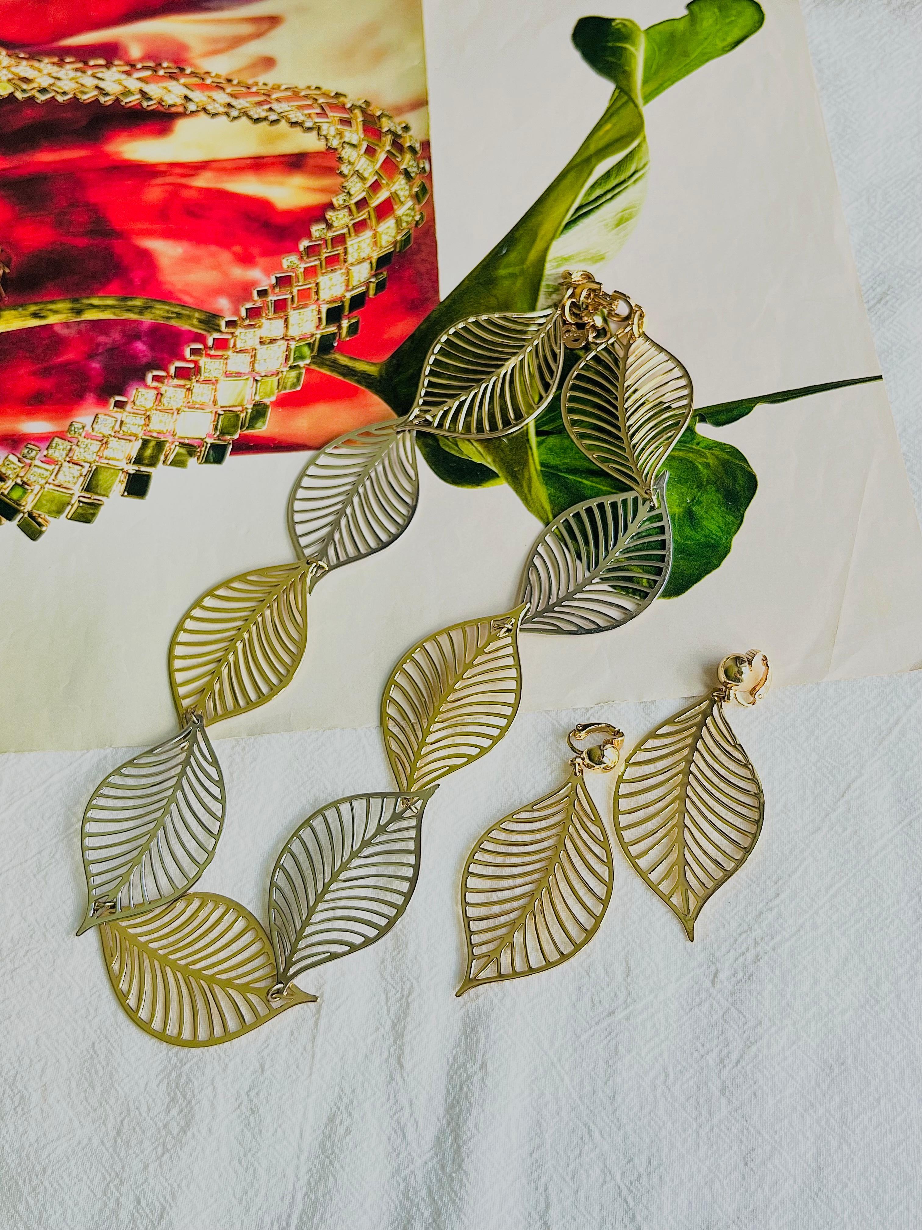 Christian Dior Vintage Exquisite Halskette-Ohrringe Set aus durchbrochenem Gold-Silber-Blatt-Silber-Blatt-Ohrringen im Zustand „Hervorragend“ in Wokingham, England