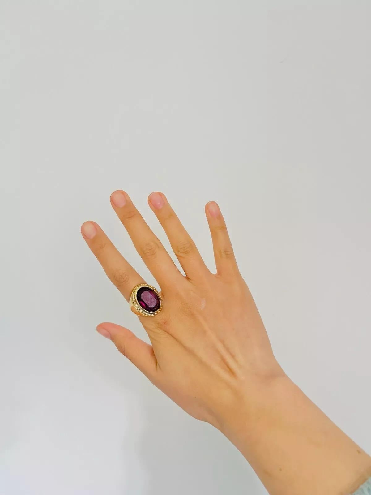 Christian Dior Vintage Oval Amethyst Crystals Halo Cocktail Statement Ring, US 7 5