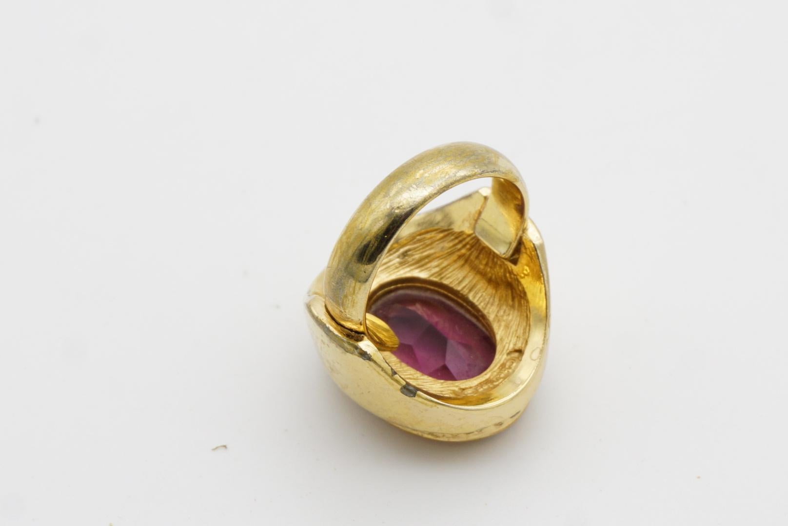 Christian Dior Vintage Oval Amethyst Crystals Halo Cocktail Statement Ring, US 7 10